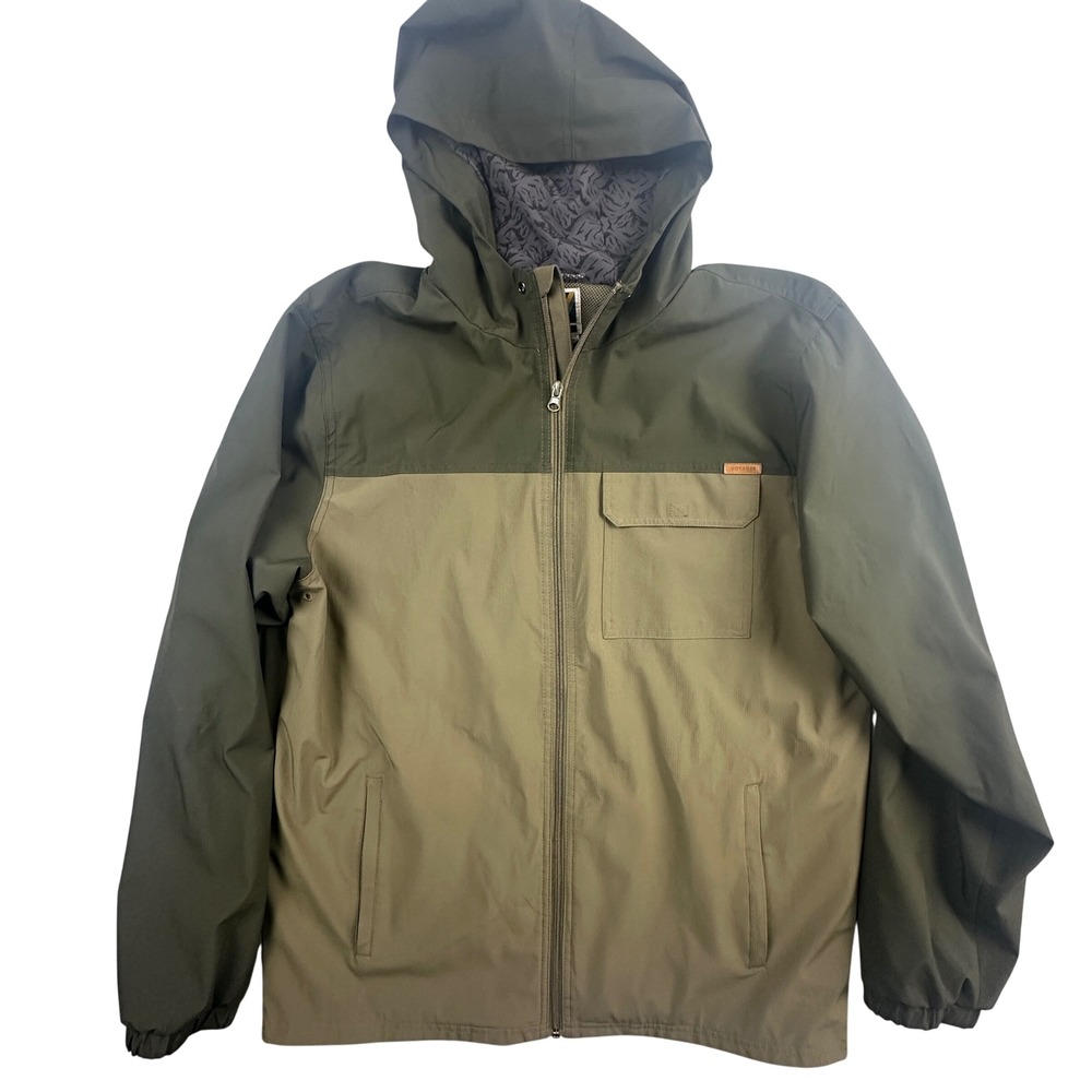 Voyager Mens XL Olive Green Colorblock Hooded‎ Windbreaker Ripstop Jacket